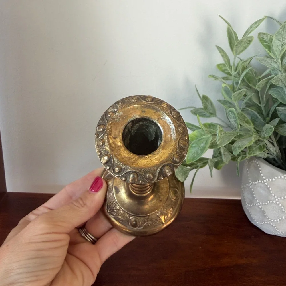 Vintage Made in England Brass Barley Twist Candlestick Holder Ornate Base 5.75in